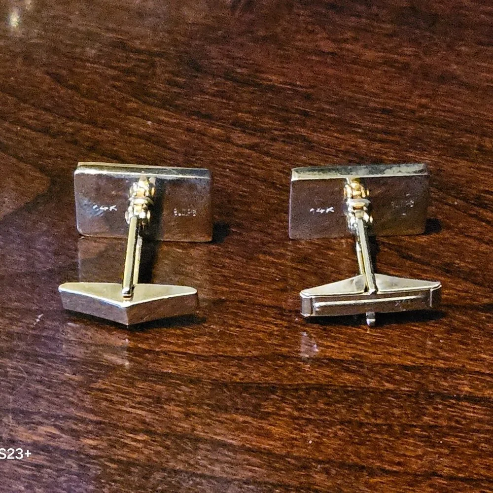 RARE DESIGNER VINTAGE GUMPS GREEN JADE JADEITE LAPIS LAZULI 14K GOLD CUFFLINKS